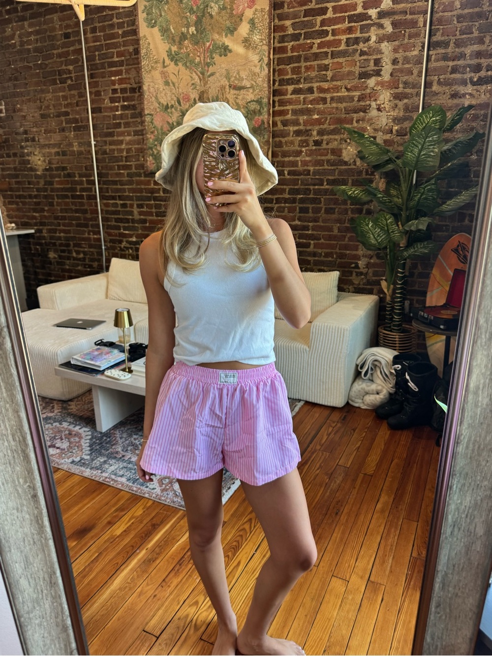 REVOLVE Pink and White Striped Women's Sleep Shorts